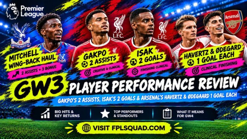 GW3 Player Performance Review: Mitchell’s Wing-Back Haul, Isak Arrives, Arsenal’s Two-Goal System