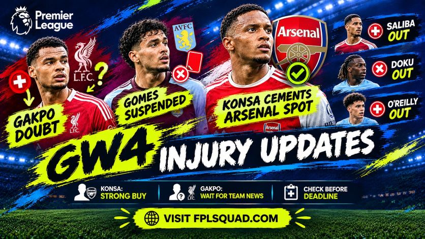 GW4 Injury Updates: Gomes Suspended, Konsa Cements Arsenal Spot