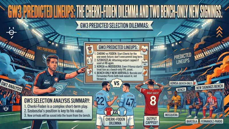 GW3 Predicted Lineups: The Cherki-Foden Dilemma and Two Bench-Only New Signings